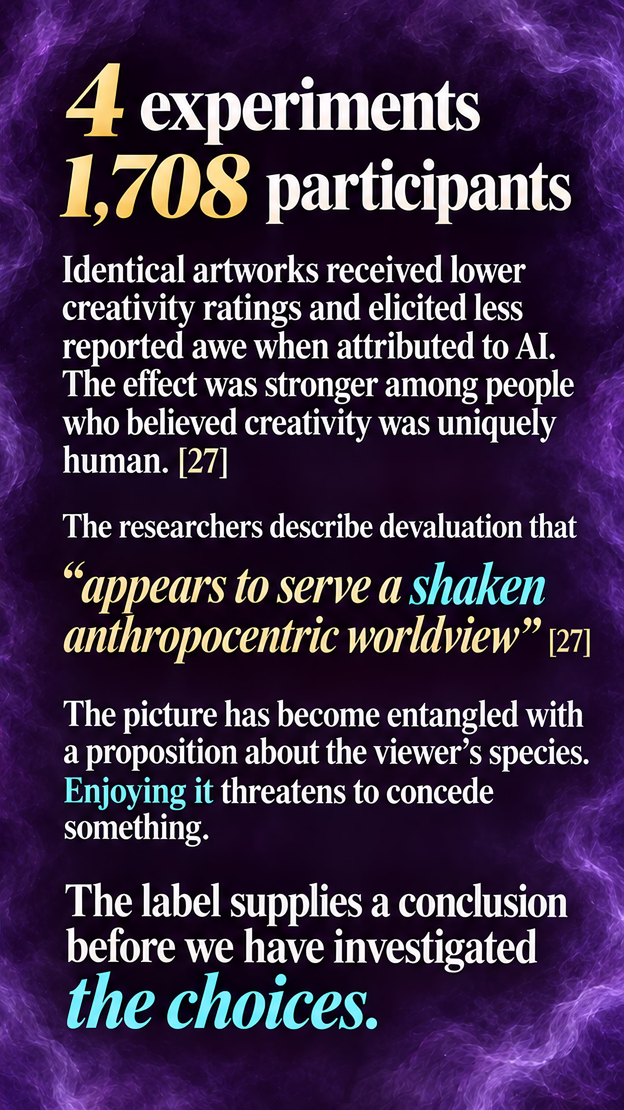Judgment offers an immediate reward. Research on AI attribution shows how a label can change responses to the same artwork.