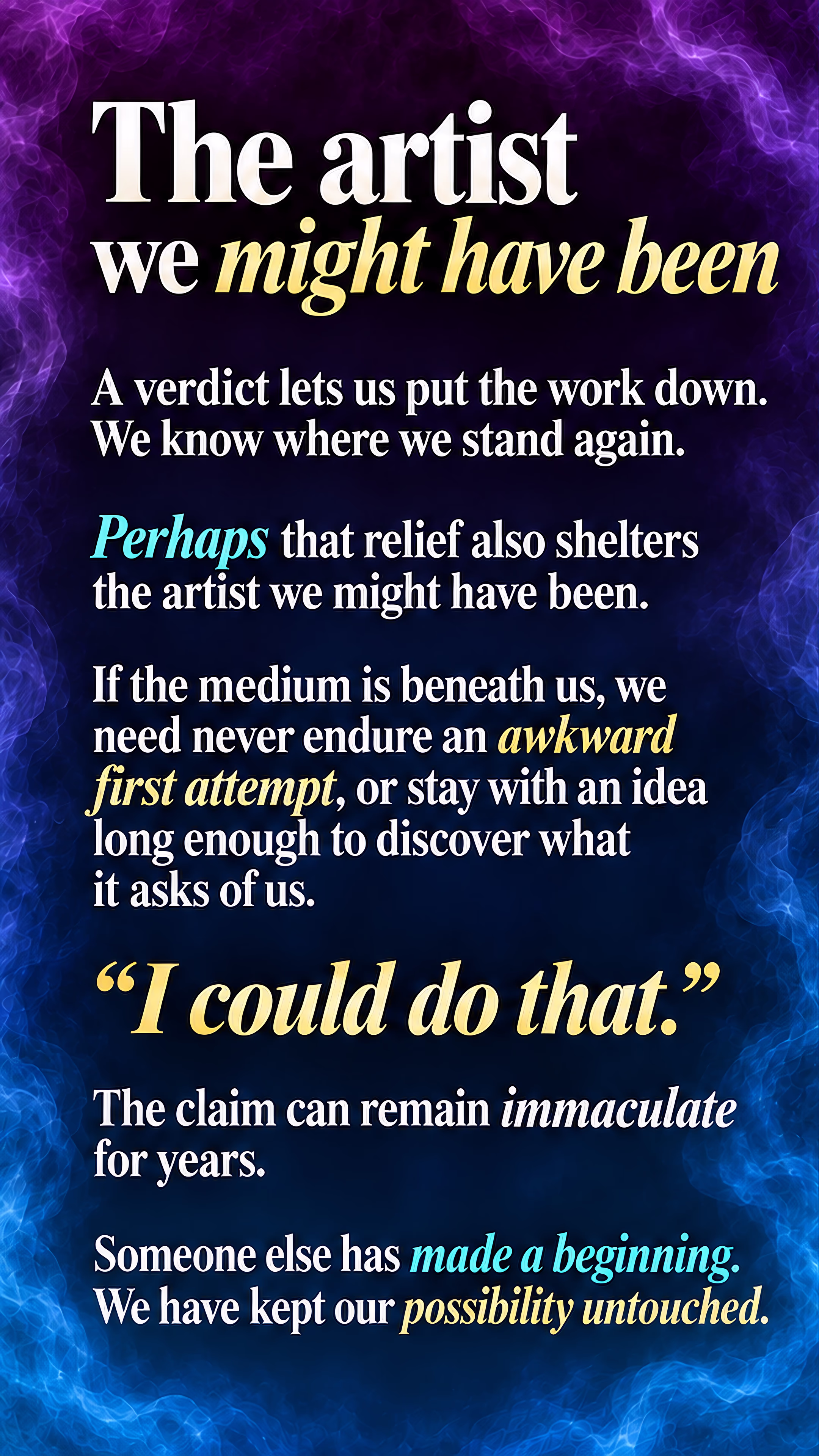 The artist we might have been: an untested creative self meets Baudelaire’s dismissal of photography, then an invitation to stay with the work.